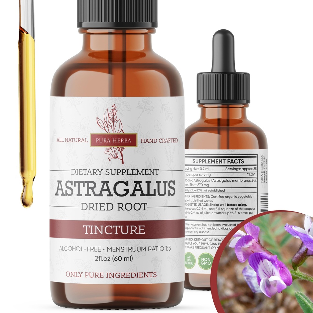 Orgaaniline Astragalus tinktuur - Premium Astragalus juure ekstrakt immuunsuse toetamiseks - alkoholivaba, suhkruvaba, vegan - kõrge potentsiga vedelik täiendus - valmistatud USAs - 2 Fl.Oz.