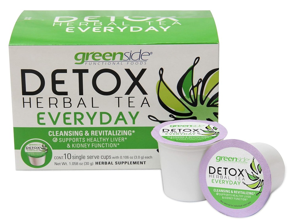 Greenside Detox Taimne Tee Ühekordse Serviga Tassid Igapäevaseks - Puhastamine ja Taastav Keha Toidulisandid - 10 Cups (3-gram Serving / Cup)