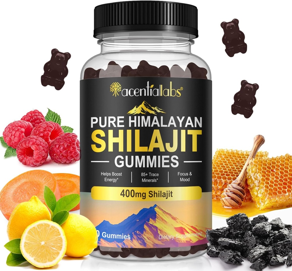Shilajit Gummies, Pure Himalayan Shilajit Gummies 100% Shilajit, Shilajit Organic Gummies Rich Fulvic Acid 85 + Trace Minerals Sobib meestele ja naistele, Non-GMO - 60 Gummy