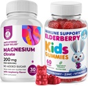 Elderberry Gummies for Kids and Magnesium 200 mg Gummies Sugar-Free - Tervislik Immuunsüsteemi Booster ja tervisetoetus Elderberries Ekstrakt Magneesium Calm Chews lastele ja täiskasvanutele Suhkruvaba