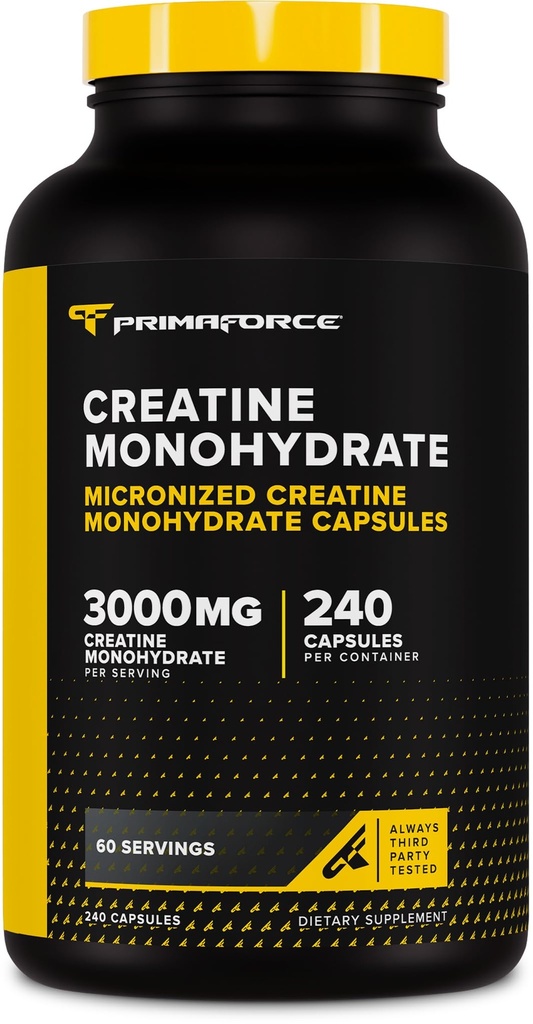 Primaforce Kreatiin Monohüdraadi kapslid - 240 kapslit, 3000 mg serveerimise kohta, Gluteenivaba ja mitte-GMO