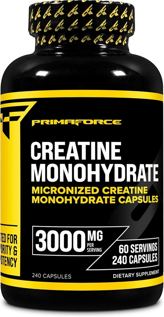 Primaforce Kreatiin Monohüdraadi kapslid - 240 kapslit, 3000 mg serveerimise kohta, Gluteenivaba ja mitte-GMO