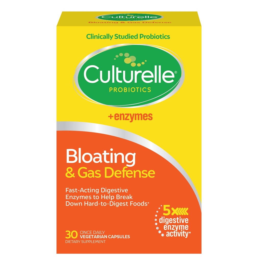 Culturelle Bloating & Gas Defense, seedetrakti ensüümid ja probiootikumid seedetrakti tervisele, 30 kapslit, toetab juhuslikku seedimist ja ebamugavust