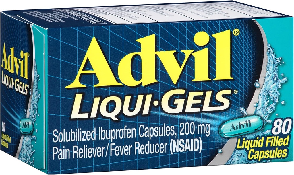 Advil Liqui-Gels Valu leevendaja ja palaviku vähendaja, valuvaigistid täiskasvanutele ibuprofeeniga 200mg peavalu, seljavalu, menstruaalvalu ja liigesevalu leevendamiseks - 80 vedelat täidetud kapslit
