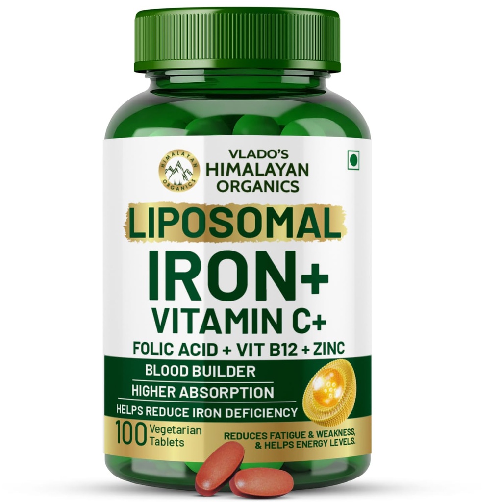 HIMALAYAN ORGANICS Orgaanika Kelaaditud raud vitamiin C, B12, tsink ja foolhape | Suurendada hemoglobiini taset | Parandab kontsentratsiooni tase, energia ja vere hoone-120 Veg tabletid