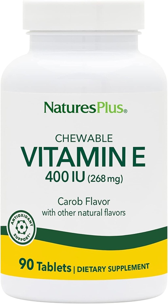 NaturesPlus E-vitamiin näritav - 400 iu, 90 taimetoitlast tabletti - looduslik jaanikauna maitse - tervislik kardiovaskulaarne funktsioon, vaba-radiaalne kaitse ja üldine heaolu - gluteenivaba - 90 serveerimist