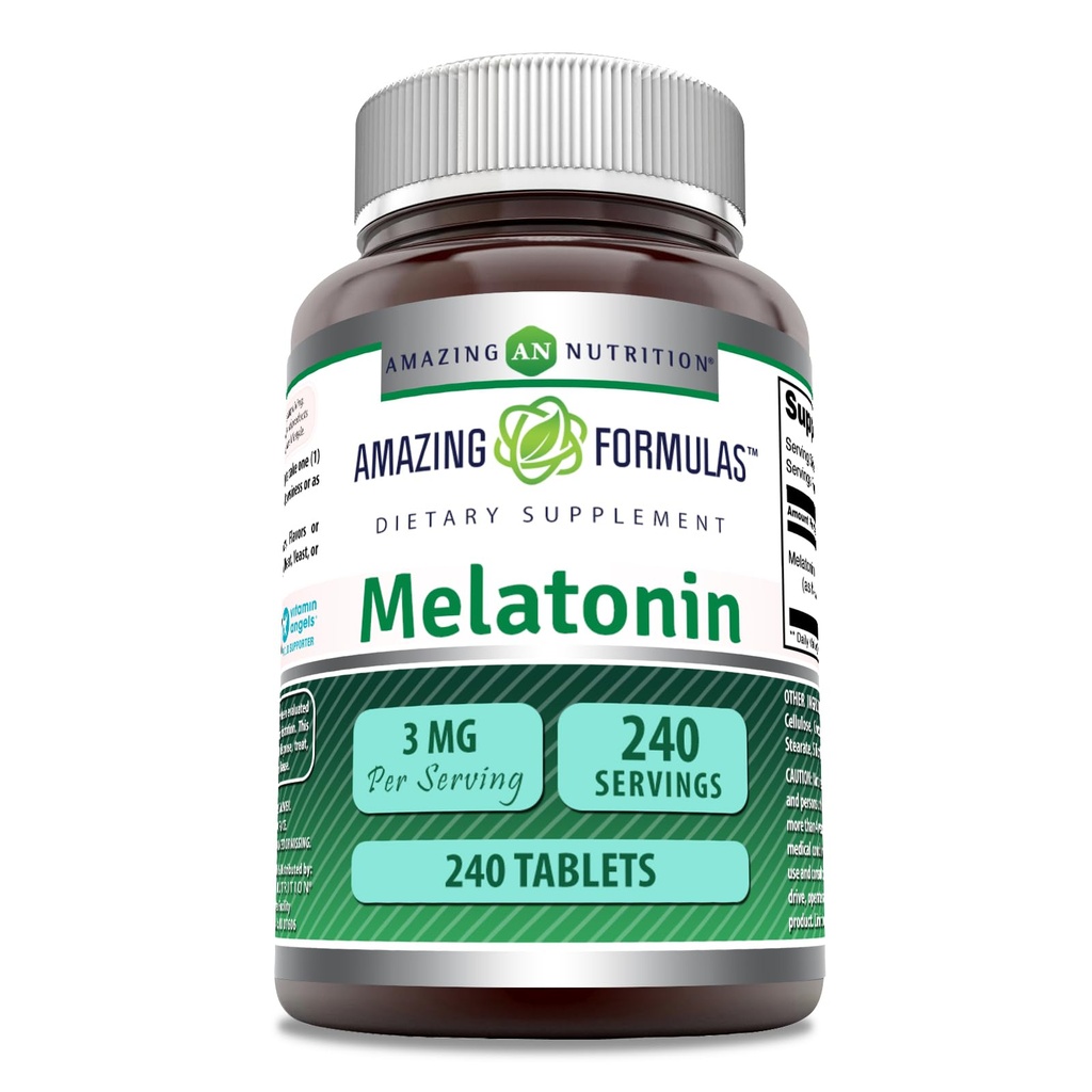 Hämmastav valem Melatoniini lisand | 3 Mg per Serving | 240 tabletti | Mitte-GMO | Gluteenivaba | Valmistatud USAs