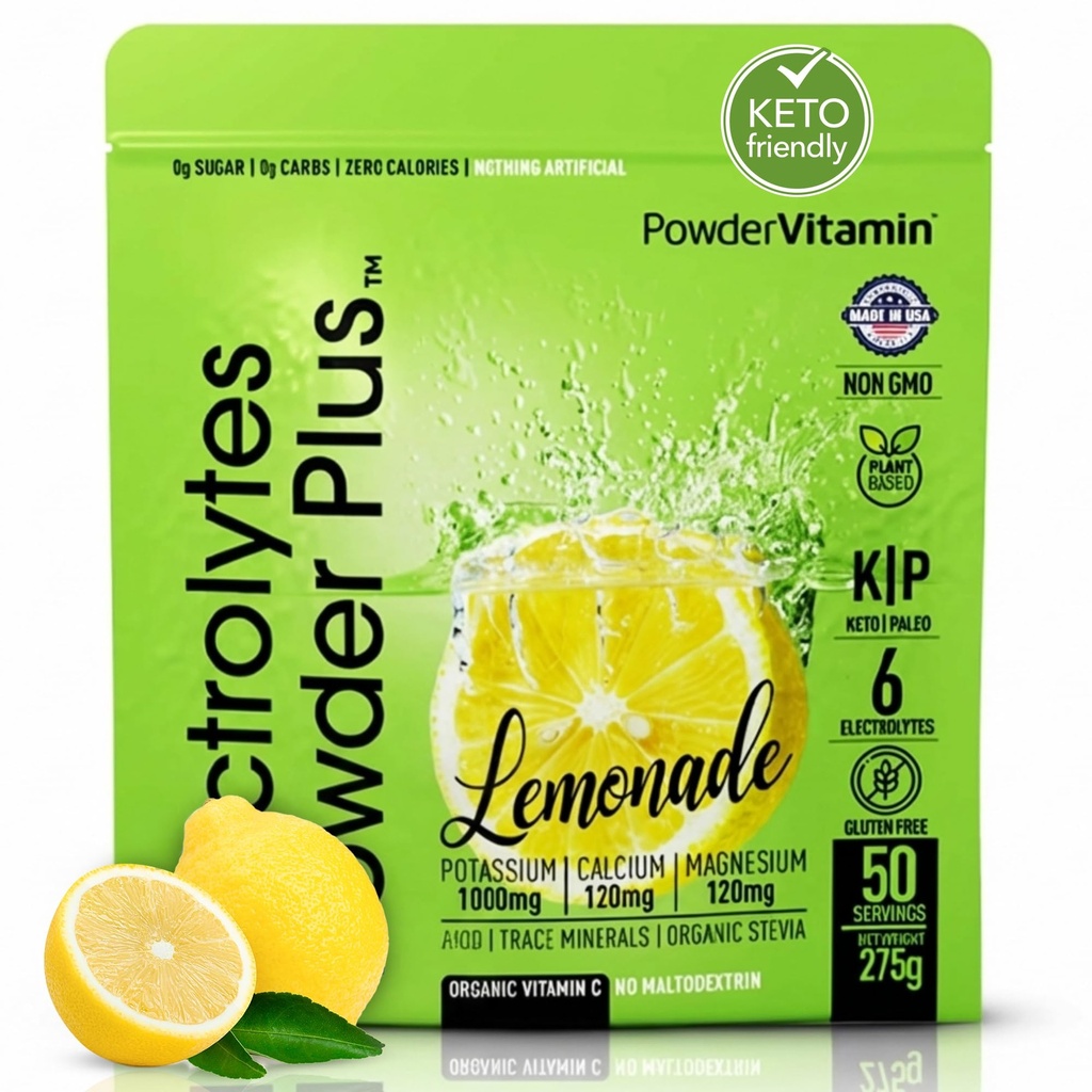Elektrolüüdid Powder Plus (50 Servings), 0 kalorit Keto, 0 Suhkur, Ei Maltodekstriini,1000mg Kaalium, 120mg Kaltsium, 120mg Magneesium, Hüdreerimispulber (50 Servings, Limonaad)
