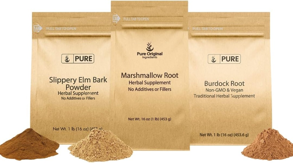 Puhtad ORIGINAALSED KOOSTISOSAD Libedad Elmi koor, vahukommi juur ja Burdock Root Bundle, 1 lb Iga, pulber, taimsed toidulisandid