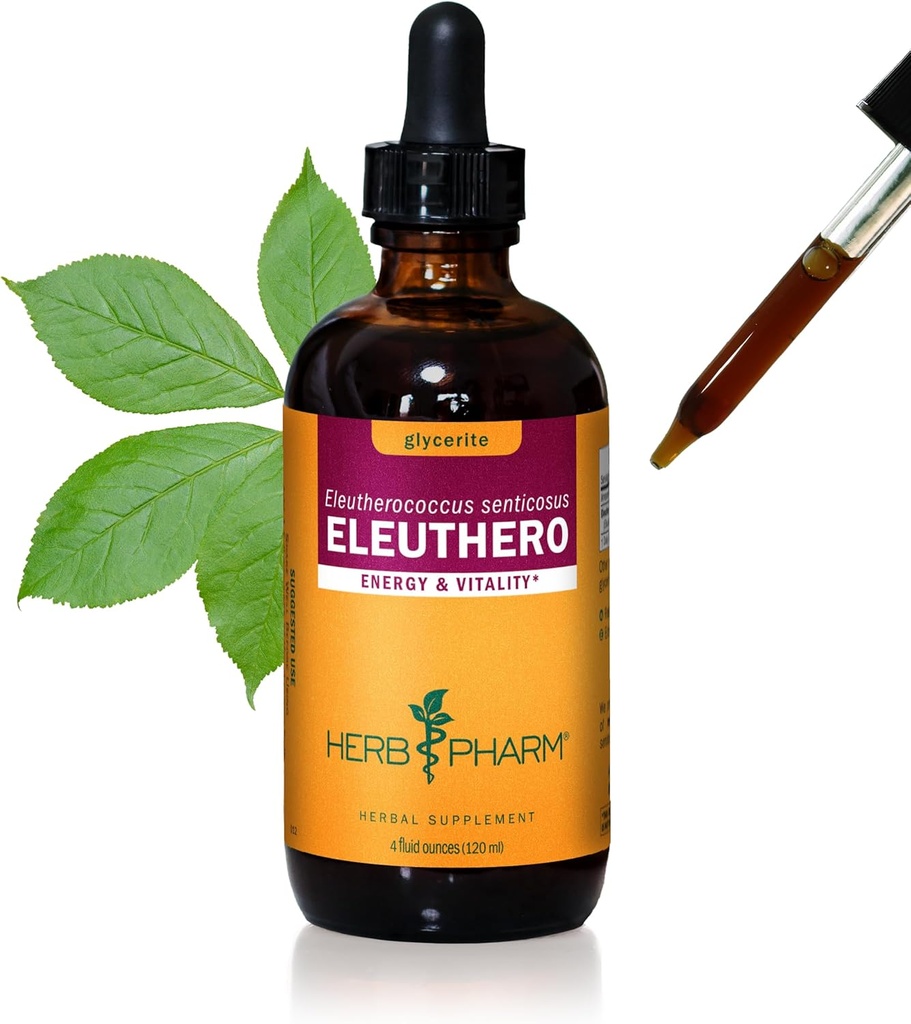Herb Pharm Eleuthero Juur Vedel Glütsieriit energia ja vastupidavuse jaoks, alkoholivaba glütseriit, 4 Ounce