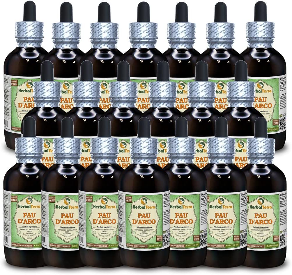 PAU d'arco (Tabebuia Impetiginosa) Glycerite, kuivatatud koore alkoholivaba vedelik ekstrakt (Brändinimetus: HerbalTerra, uhkelt valmistatud USAs) 20x4 fl.oz (20x120 ml)