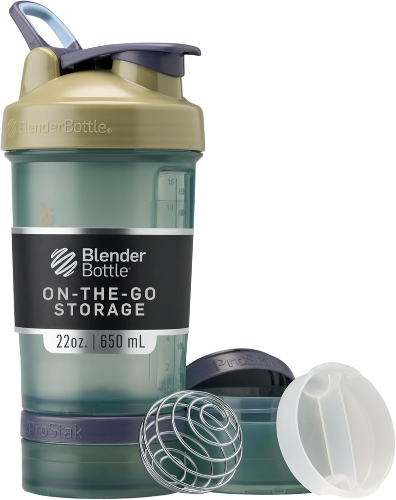 BlenderBottle Shaker Bottle with Pill Organzer and storage for Protein Powder, Classic V2 ProStak System, 22-Ounce, Tan