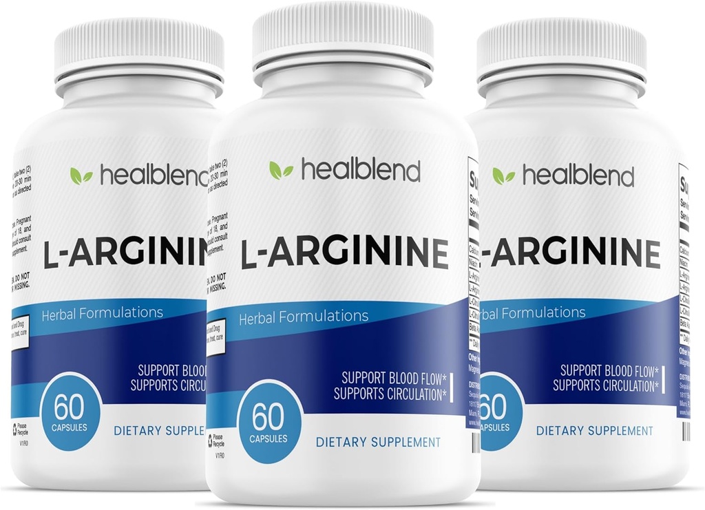 healblend L-arginiin Plus: kaltsium, niatsiin, L-arginiinsegu, L-tsitrulliinkompleks ja beeta-alaniin - 180 kapslit (3 pakendit)