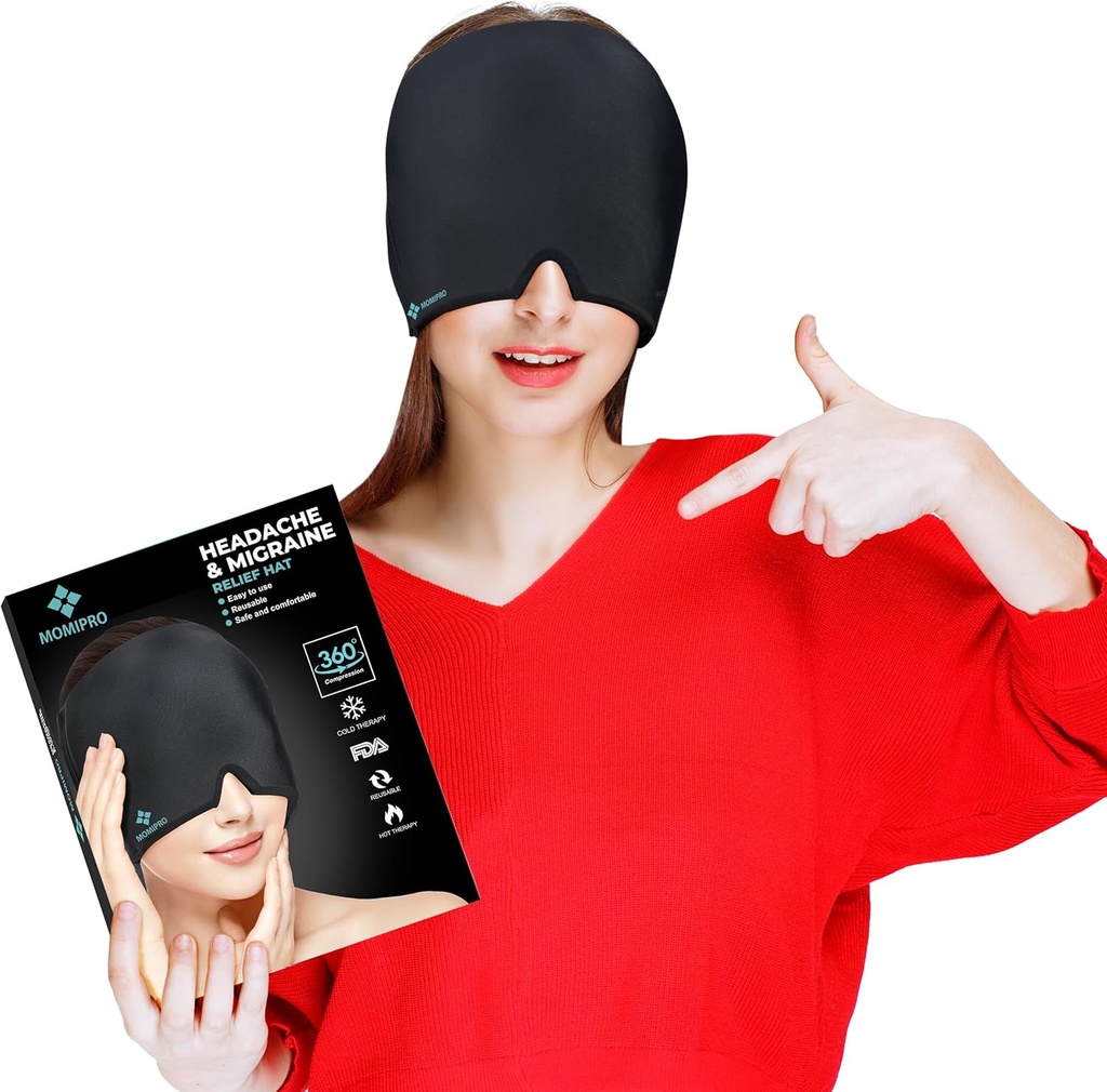 Migreeni peavalu leevendav kork, 360 täispea kuuma ja külma teraapia müts Cool Geliga, jääpea mähkimine ja külma pakendi mask, silmade kork pinge ja stressi leevendamiseks
