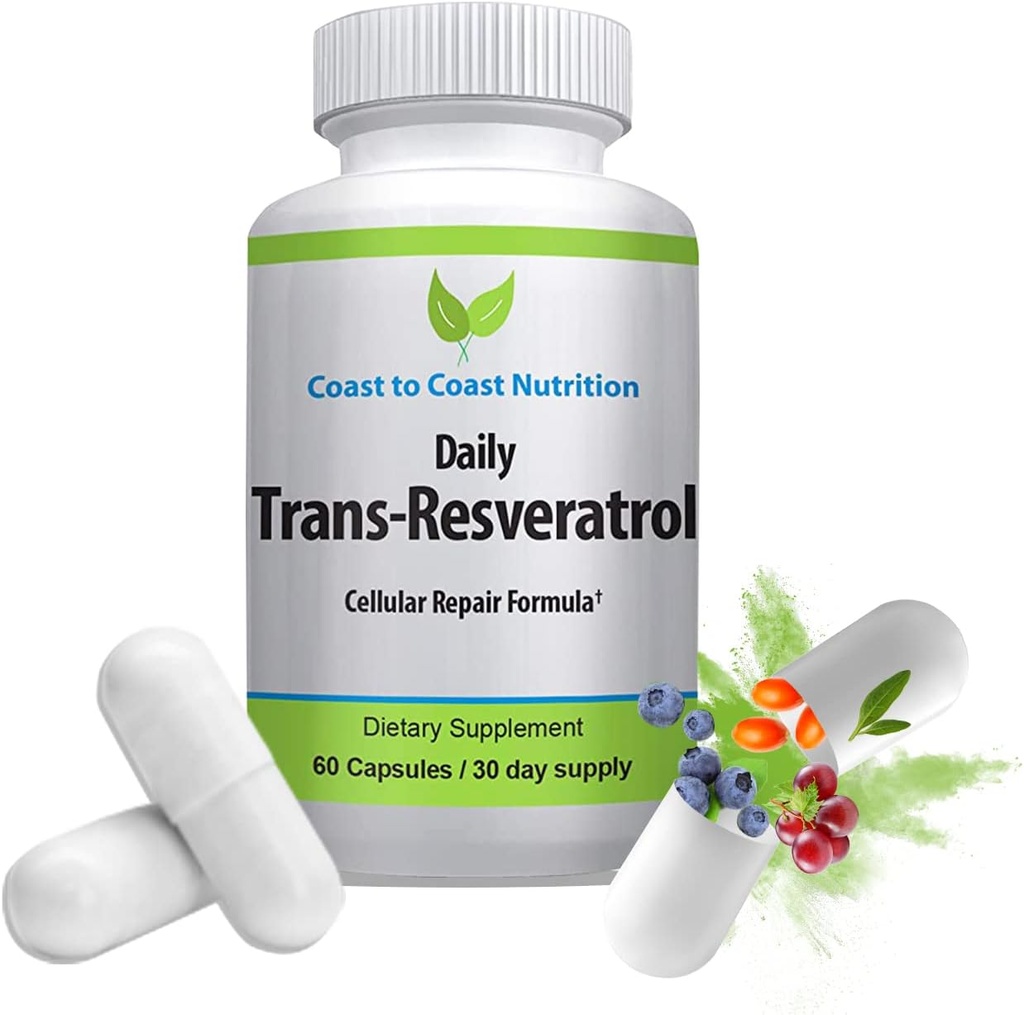 Trans-Resveratrooli lisand - orgaanilised kapslid - Vegan toidulisandid naistele ja meestele, looduslikud antioksüdandid, polüfenoolide lisand, vananemisvastane - 60 kapslit, 600 mg, 30 päeva pakkumine