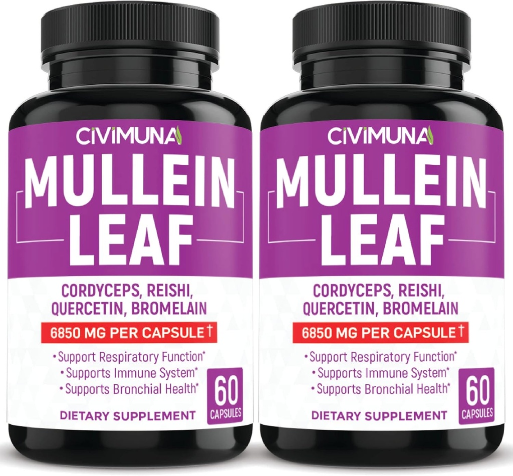 (2 pakendit) Mullein Leaf Kapslid 6850mg - Mullein Leaf, Cordyceps, Reishi - 4 kuu pakkumine