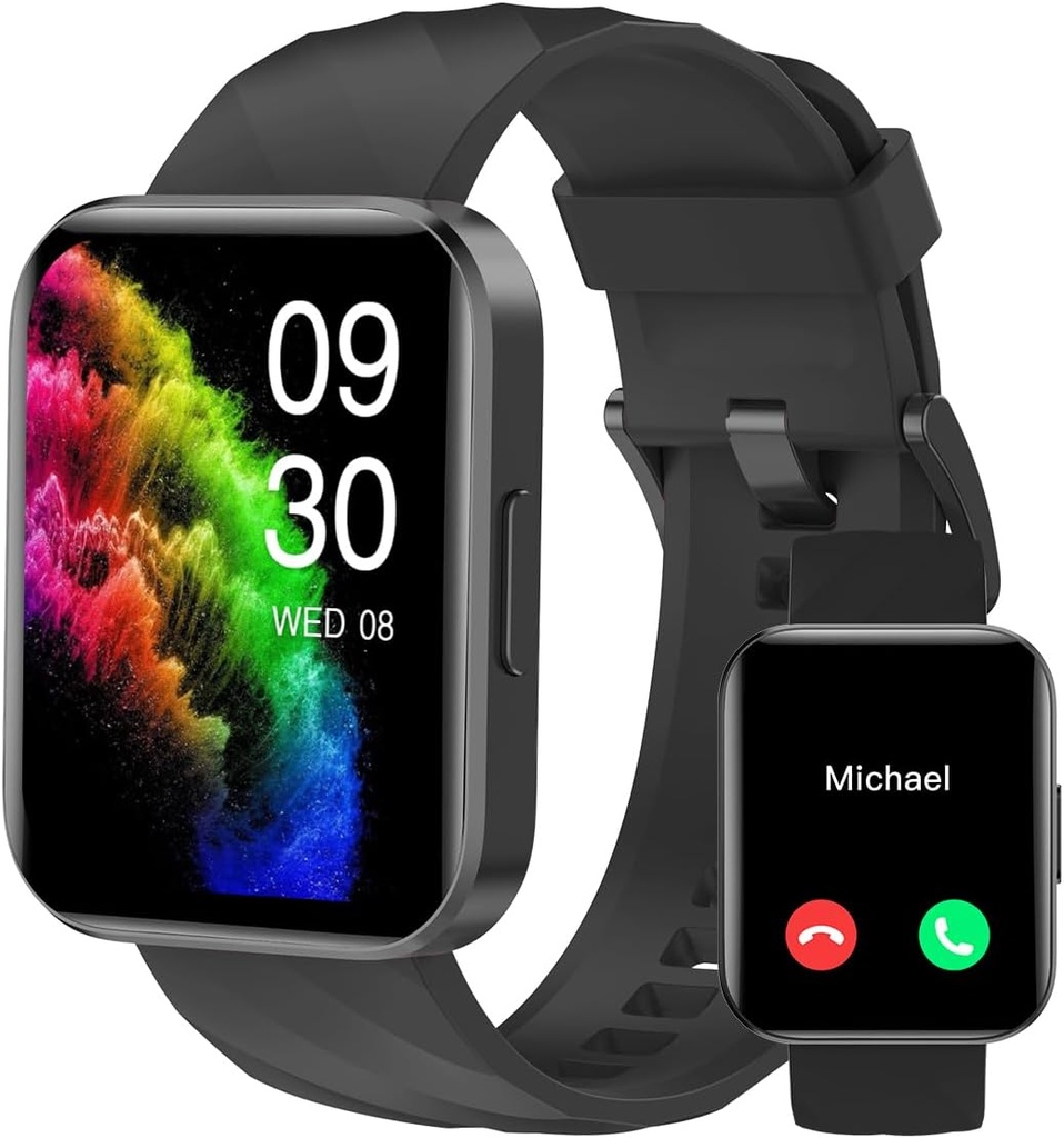 RUIMEN Smart Watches for Men Women (Vastav / Tee kõned) ühildub iPhone / Android telefonid, 1.85" HD ekraani Fitness Tracker Heart Rate Monitor 100 + Sport Tracker Watch veekindel (must)