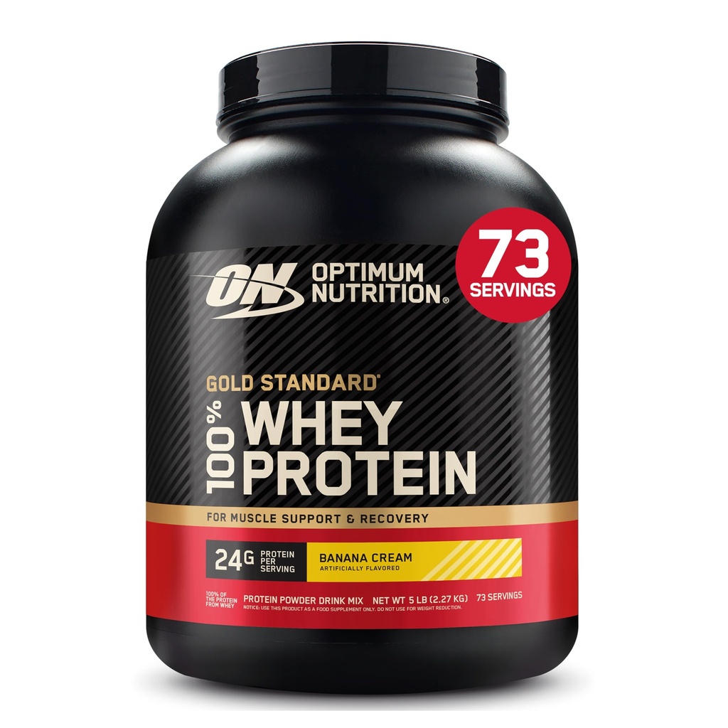 Optimum Nutrition Gold Standard 100% vadakuvalgu pulber, banaanikoor, 5 naela (pakendamine võib varieeruda)