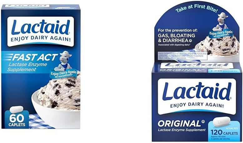 Lactaid Fast Act 60-Pack Original Strength 120-Count Laktoosi Tolerants Caplets 9000 FCC laktaasi ühikut