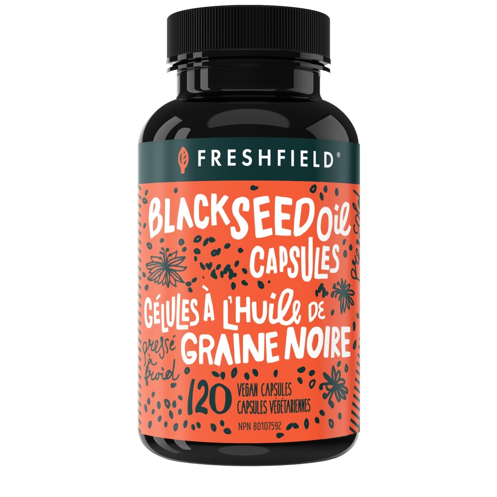 Freshfield Black Seed Oil: Tümokinoon, Premium (Must köömneseemneõli, Nigella Sativa) | Külmpressitud | Vegan | Ultra Tugevus | Puhas ja 100% looduslik. (120 kapslit)