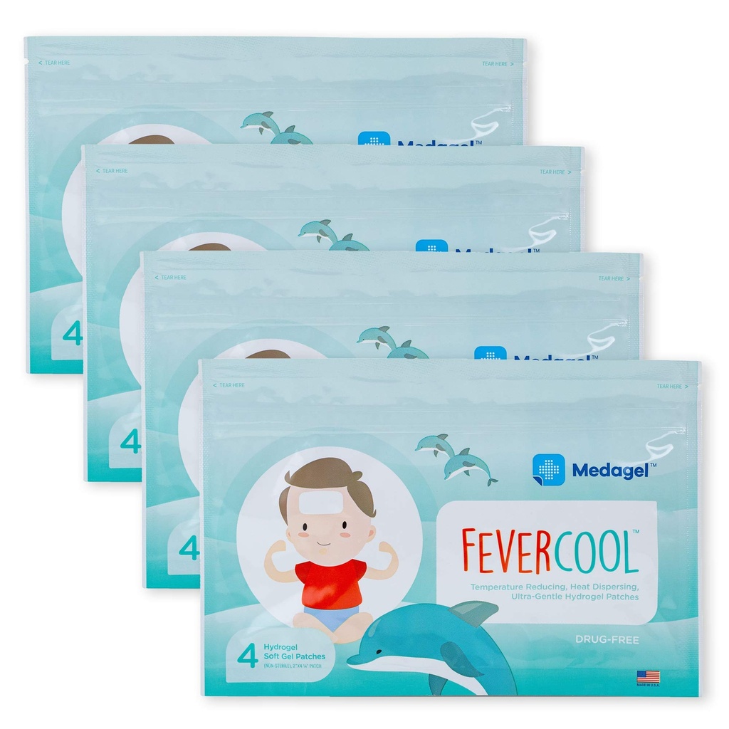 FeverCool Patches - Cooling Patches for Palavik, Migreen & Peavalu Relief | Made in The USA | Cool Temperature | Mess & Lõhn Vaba | Täiskasvanud & Lapsed 2+ | 4 Packs (16 x Patches)