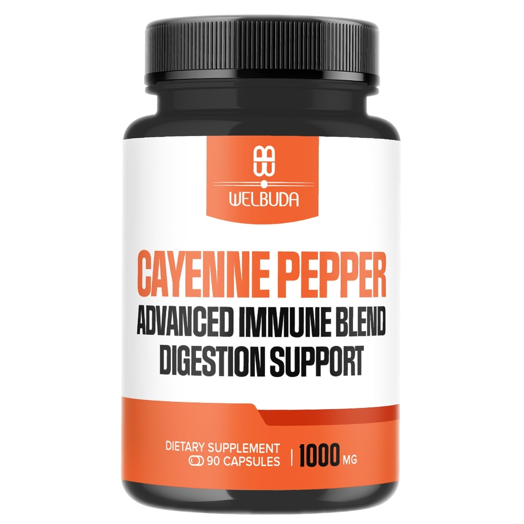 1000mg Cayenne Pepper Kapslid Elderberry, Echinacea, Berberine HCI & More - Toeta seedimist Tervis, Tervislik süda & Immuunsüsteem - 90 Veggie Kapslid