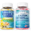 1Pack Sugar Free Kaltsiumtsitraat, magneesiumtsitraat ja 1Pack Vegan Omega-3 Gummies 1000mg + Kurkum