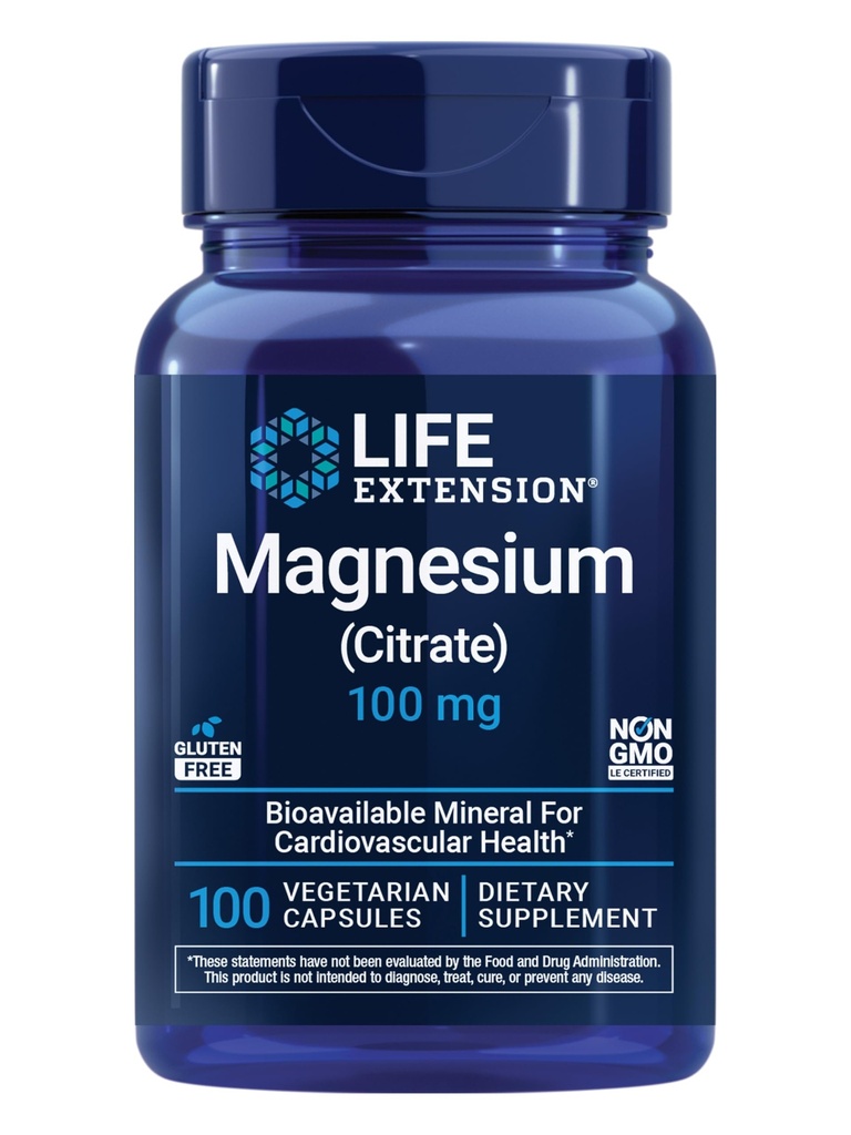 Eluiga pikenemine Magneesiumtsitraat 100 mg taimetoitlased kapslid, sinine, 100 loend