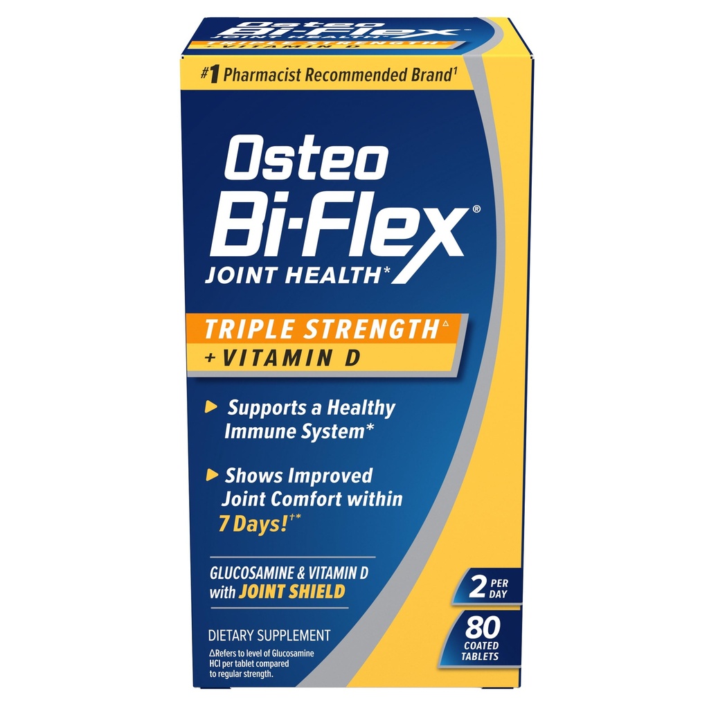 Osteo Bi-Flex kolmekordne tugevus (5) koos D-vitamiiniga Glükosamiin Kondroitiini ühine tervise täiendus, kaetud tabletid, 80 loend