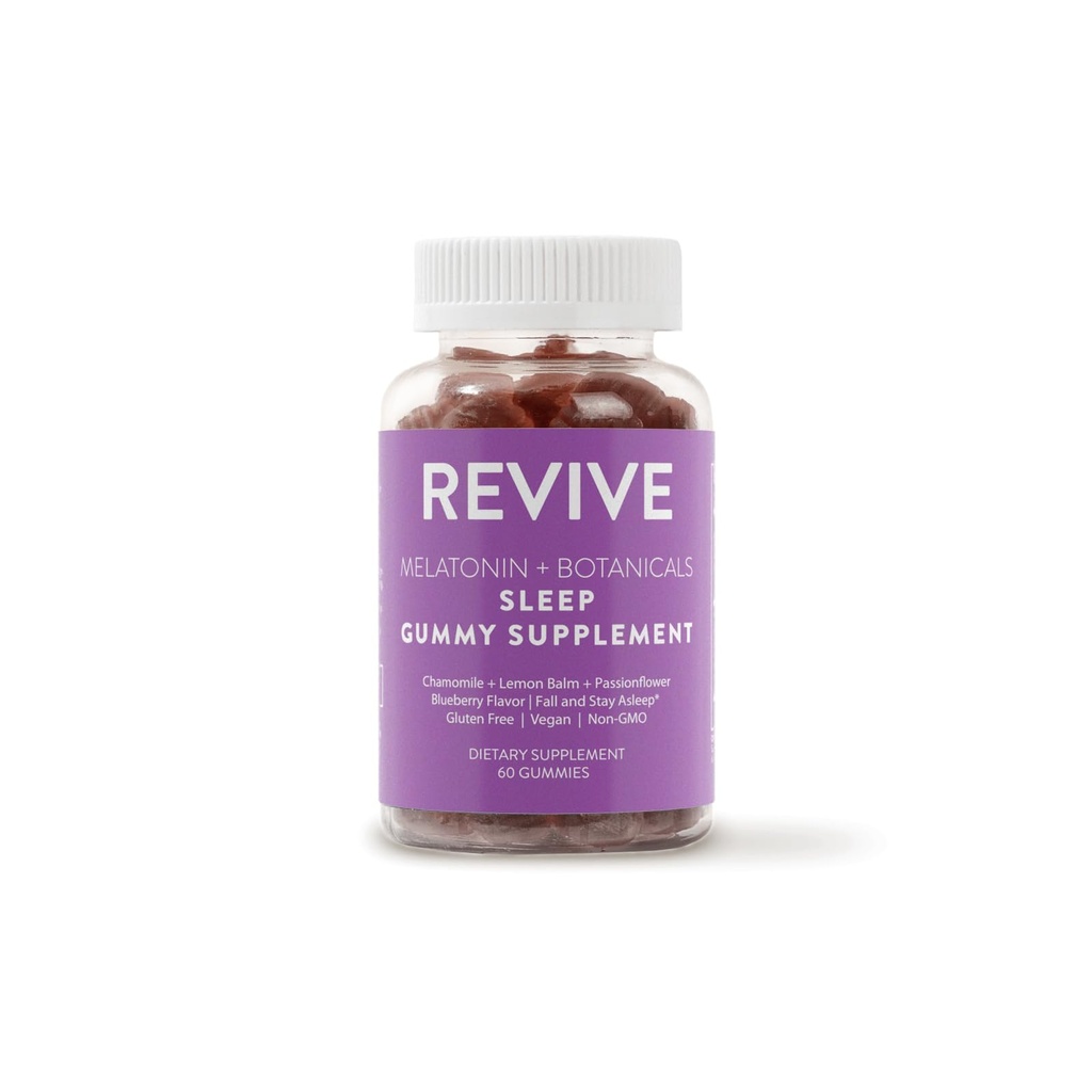 REVIVEEO Melatoniin & botaanika Sleep Gummy täiendus taaselustada eeterlikud õlid kummel, Sidrun Balm & Passionflower - 5 mg melatoniin - mustikamaitseline