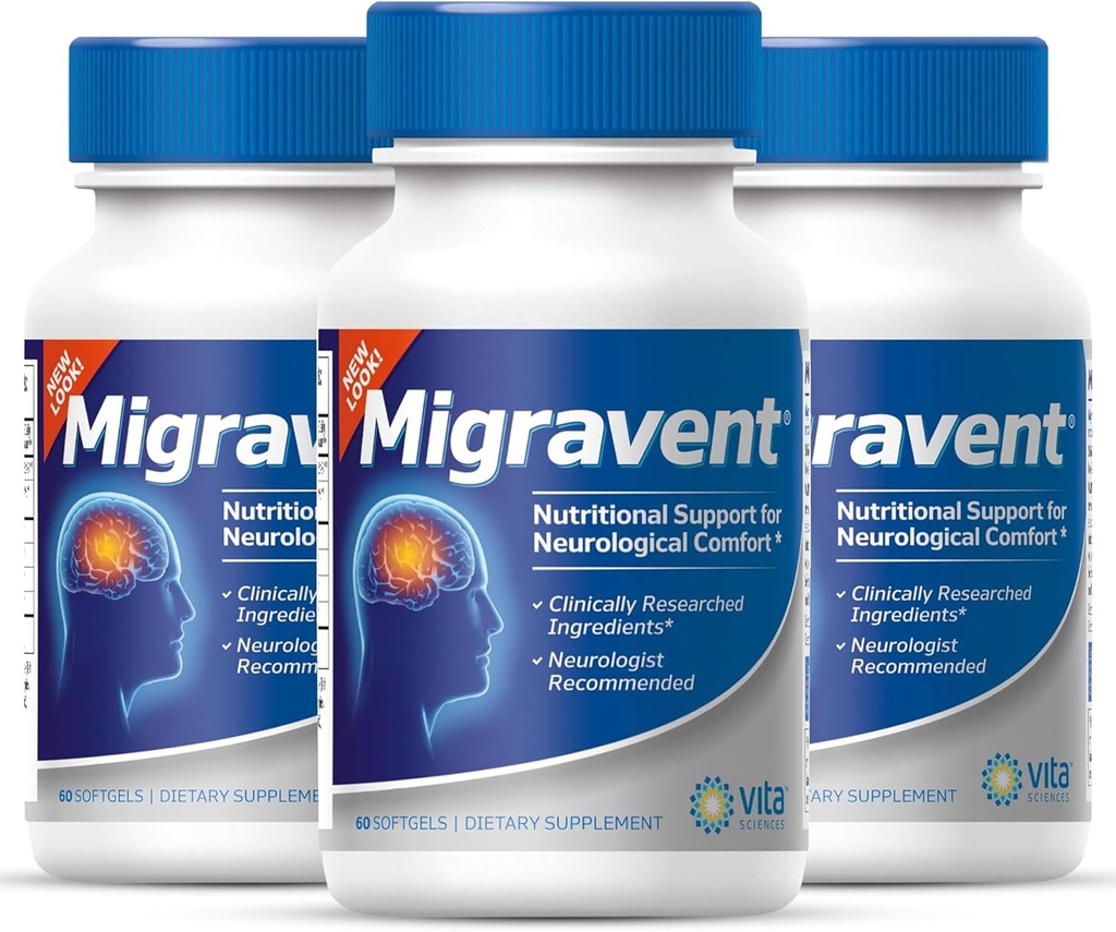 Vita Sciences Migravent – Advanced Nutritional Formula Magneesium, CoQ10, Vitamiin B2 ja PA-Free Butterbur neuroloogiline ja veresoonte tugi – 60 kapslit (3. pakk)