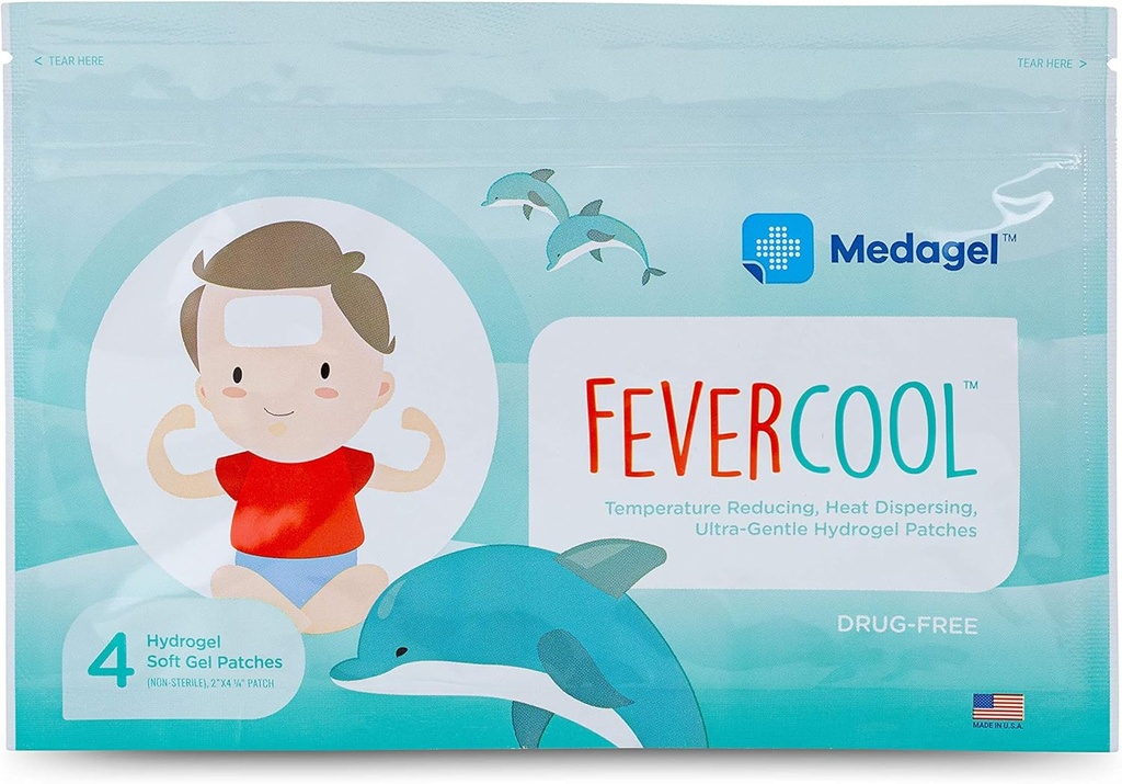 FeverCool Patches - Cooling Patches for Palavik, Migreen & Peavalu Relief | Made in The USA | Cool Temperature | Mess & Lõhn Free | Adults & Kids 2+ | 1 Pack (4 x Patch)