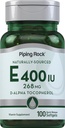 Piping Rock Vitamiin E 400 IU Softgels | 268mg | 100 Softgel Kapslid | D-Alfa Tokoferool | Non-GMO, Gluteenivaba täiendus
