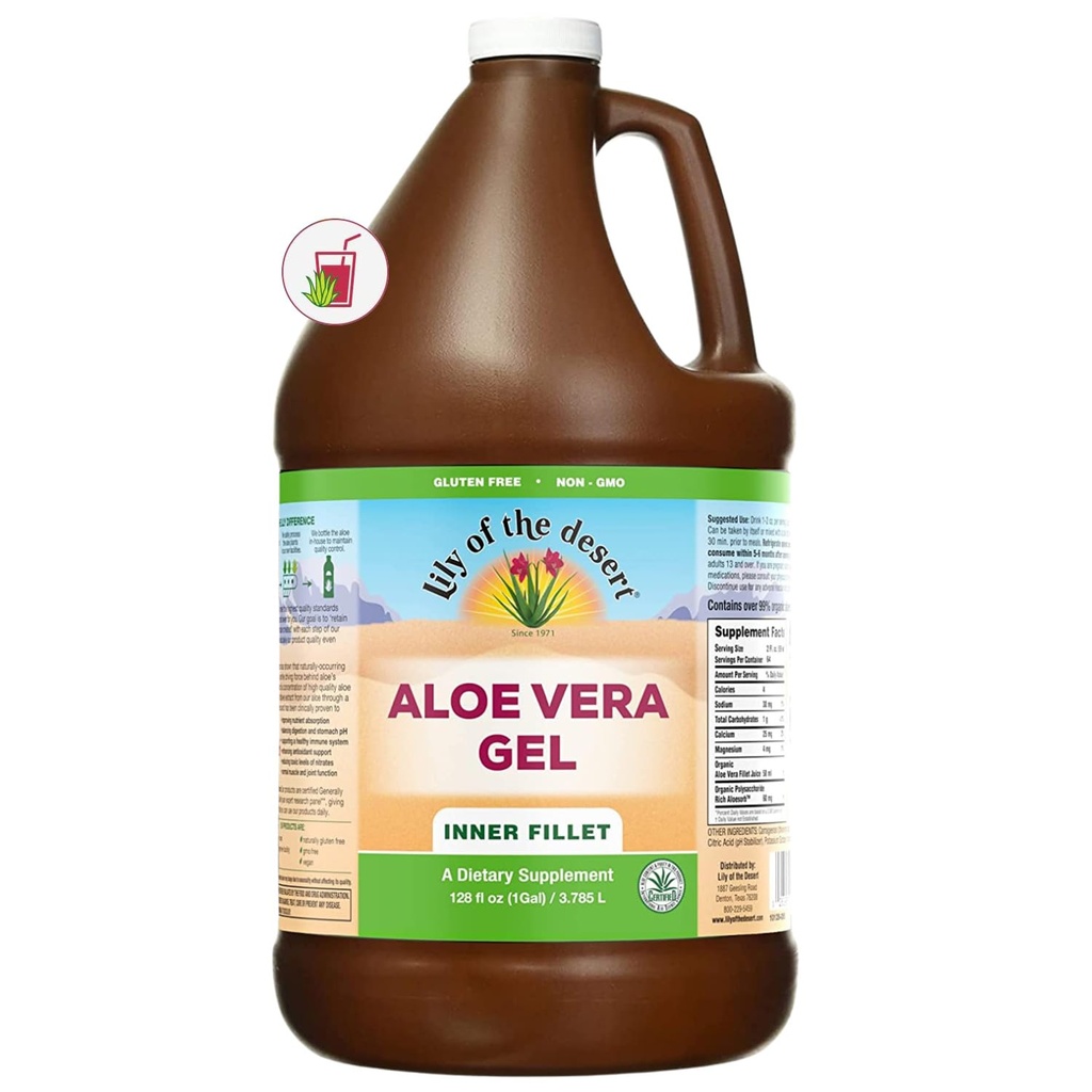 Lily of The Desert Aloe Vera Gel - Inner Fillet Thicker Consistency Aloe Vera Jook looduslike vitamiinidega, seedetrakti ensüümid soolestiku terviseks, kõhu leevendamine, heaolu, hõõguv nahk, 128 Fl Oz
