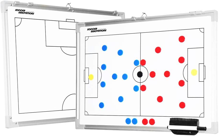 Jalgpalliinnovatsioon Kahepoolne Alumiinium Magnetiline Coaches Tactic Board seina riputamise klippidega | Player Magnets & Pen Kaasas | Kuiv Kustutuslaud | Full Field & Half Field