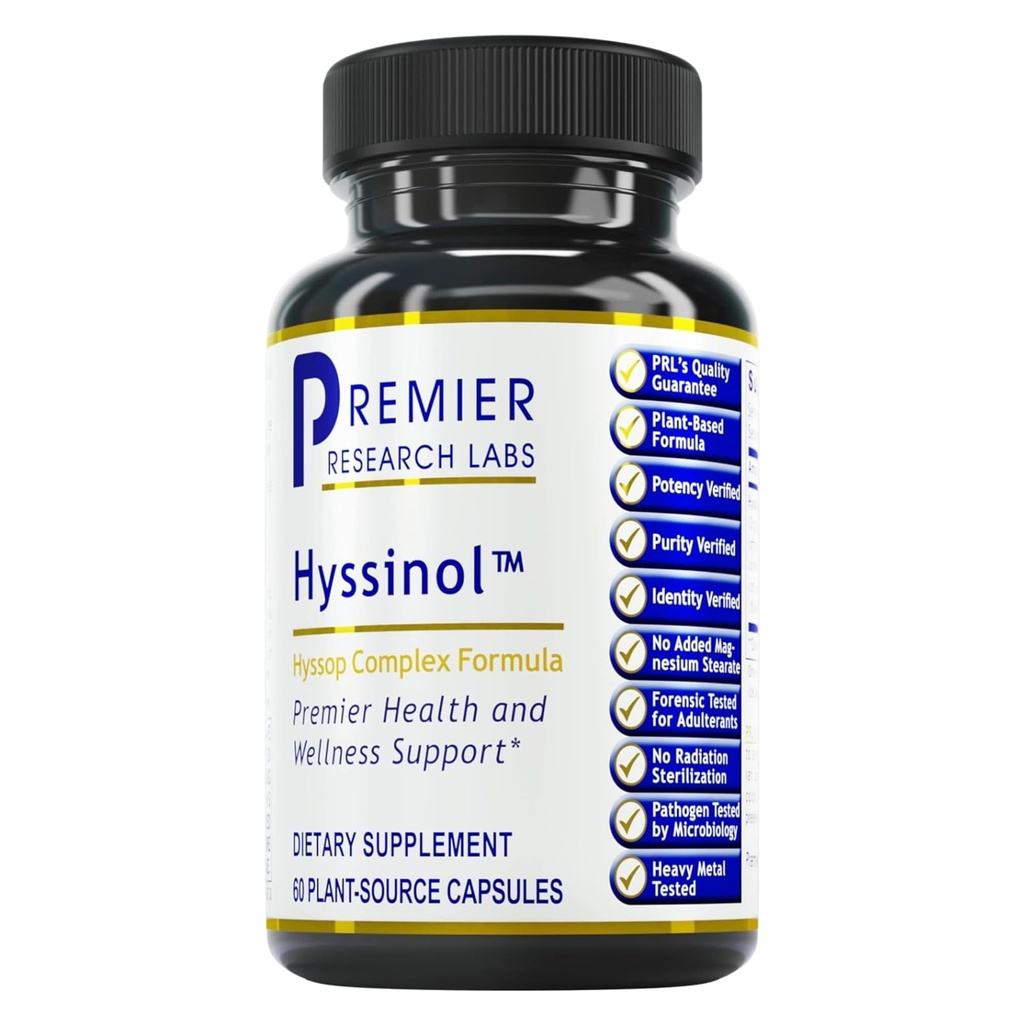 Premier Research Labs Hyssinol - Hyssop Herb, Hyssop kapslid, Wellness pillid orgaanilise Hyssop kuiva maitsetaimega, toidulisand rohelise teega, antioksüdantide tugi - 60 taimekapslit