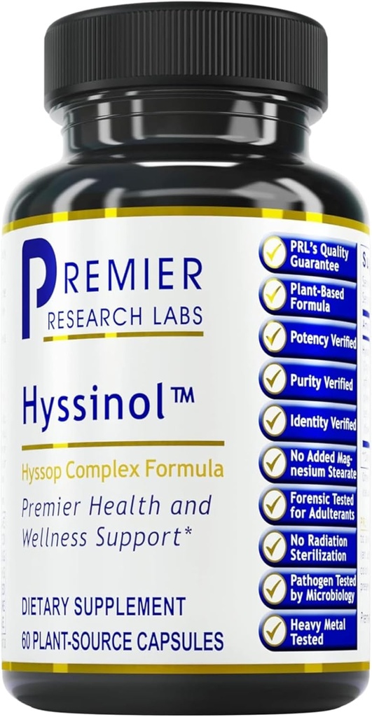 Premier Research Labs Hyssinol - Hyssop Herb, Hyssop kapslid, Wellness pillid orgaanilise Hyssop kuiva maitsetaimega, toidulisand rohelise teega, antioksüdantide tugi - 60 taimekapslit