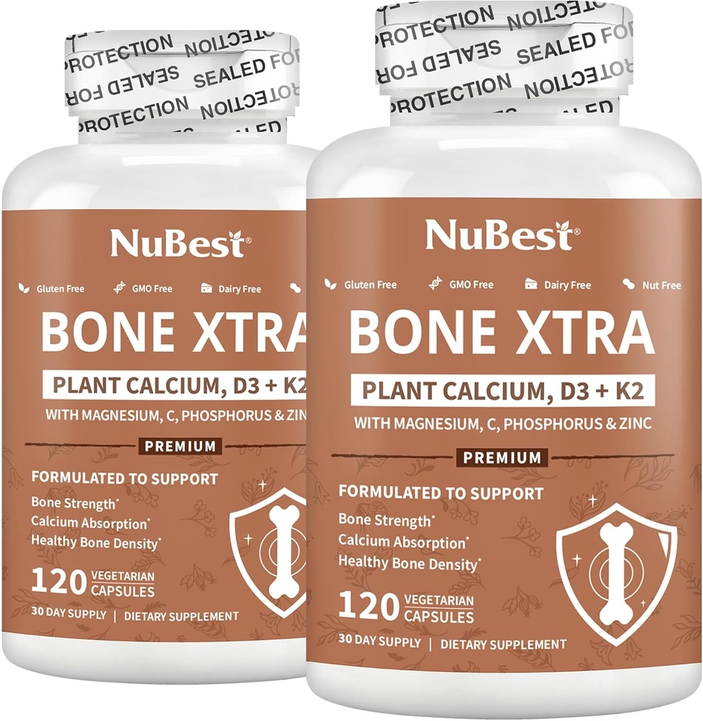 NuBest Bone Xtra Taimepõhine Luu Tugevusvalem kaltsiumiga, Magneesium merevetikatest, Fosfor, C-vitamiin, K2, D3 | Immuunsus ja maksimaalne kaltsiumi imendumine | Pack 2