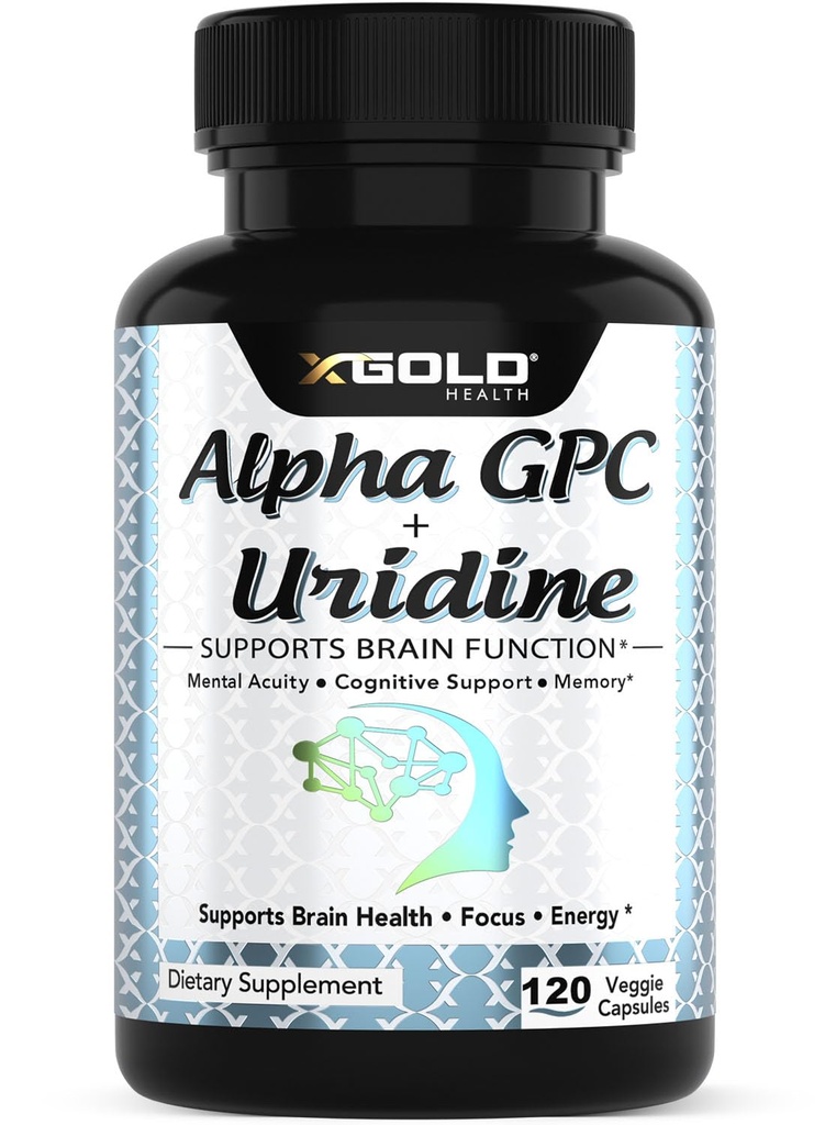Alpha Gpc + Uridine 900mg - võimas nootroopne Boost Focus, mälu, energia, meeleolu ja kognitiivse jõudluse jaoks - 120 taimekapslit
