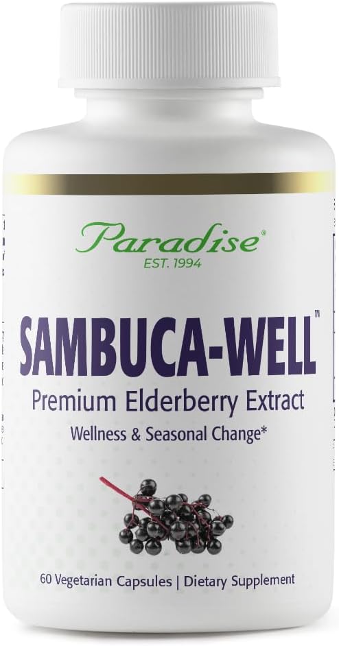 Paradiisi maitsetaimed Sambuca-Well, Sambucas Nigra, Euroopa leedrimarja 50: 1 ekstrakt, super potent, Ultra Pure, Vegan, Non GMO, Gluteenivaba, 60 taimekapslit