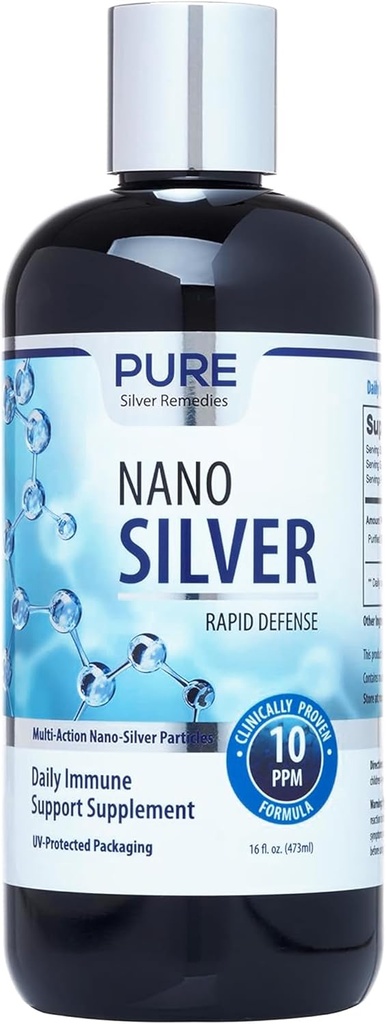 Puhas Nano Hõbe Spray 16oz Täida | 10 PPM Igapäevane Immuunsüsteemi Tugilisandi | Kergesti imenduv Kolloidne Nano Hõbe Spray | Probiootikum-sõbralik Hõbelahus
