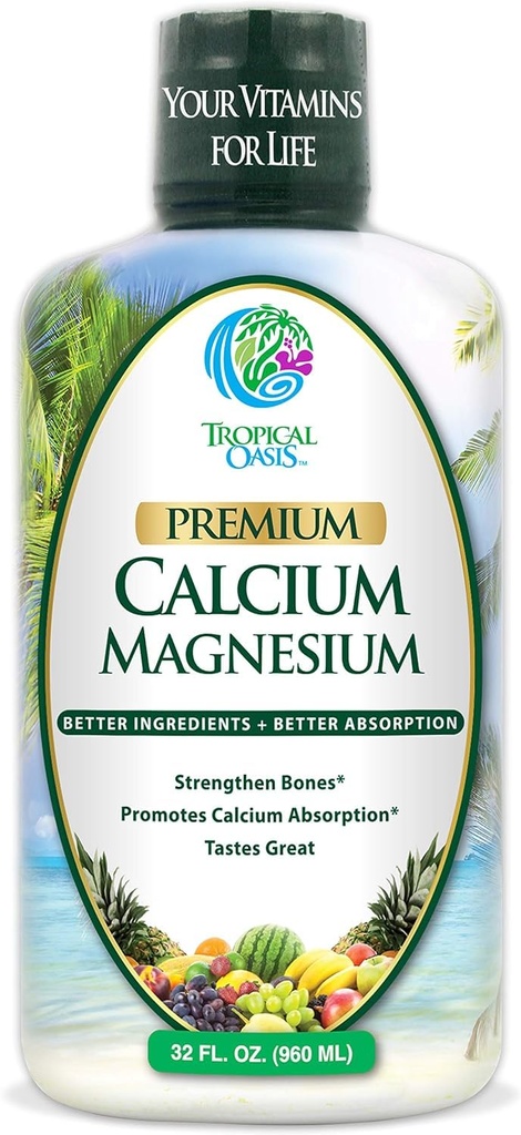 Premium Vedelik Kaltsium Magneesiumtsitraat - Looduslik valem w / tugevate luude toetamine - Vedel vitamiinilisand w / kaltsium, magneesium, boor ja D3-vitamiin - kuni 98% imendumismäär - 32oz, 64 Serv