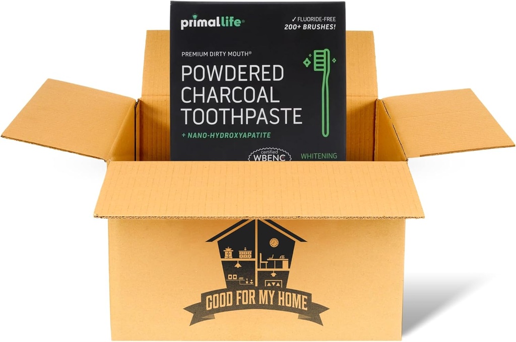 Aktiivsüsi Primal Life Organics 1 oz Hambapulber: orgaaniline Vegan Blend, Kaolin & Bentonite Clay, Eeterlikud õlid - Black Spearmint 200+ harjamiseks. Kaasa arvatud GFMH Box.