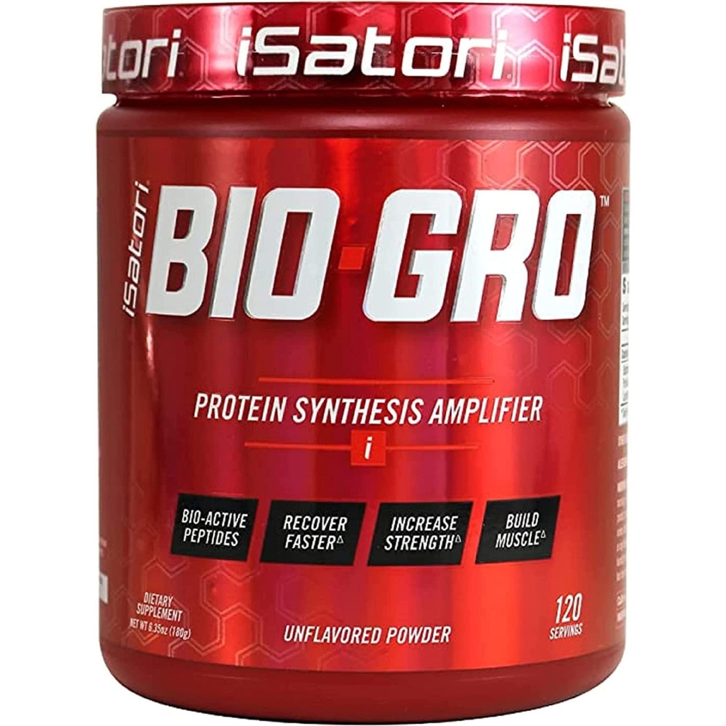iSatori BIO-GRO valgusünteesi võimend, lihaste taastumiseks ja kasvuks, täiustatud stimuleeriv tasuta eeltreening ja ternespiima lisand bioaktiivsete peptiididega - maitsestamata (120 serveerimist)