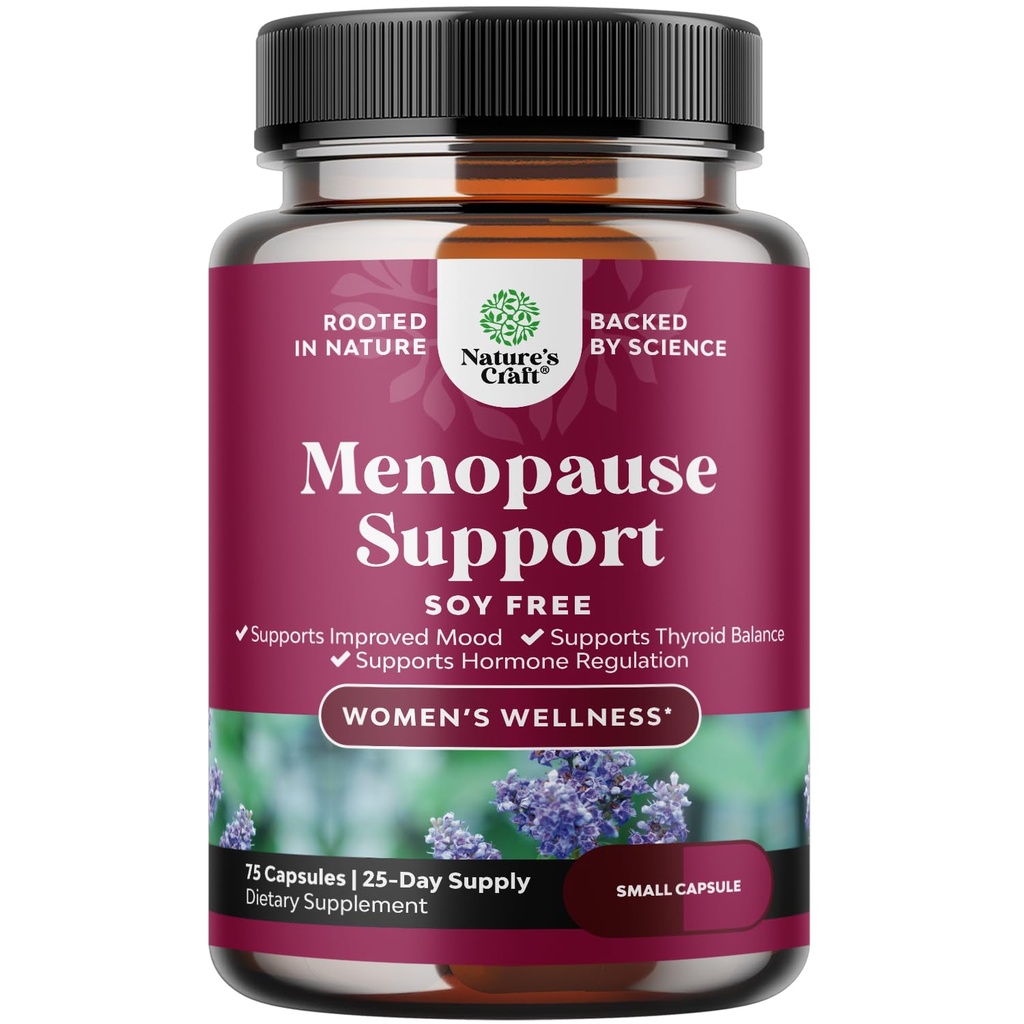 Täielik taimsete menopausi täiendada naistele - Soja vaba naissoost hormooni tasakaalu kapslid öö higi kuuma vilgub ja tuju Swings Dong Quai, Chaste Berry & Black Cohosh Juur - 75 Count Pack