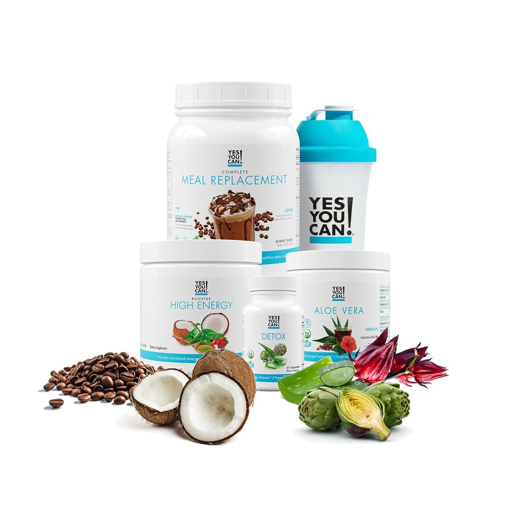 Jah, saate! Detox Plus Kit - igapäevane puhastamine Puhas Fiber Eine Asendusjook Segu, raputamine Booster & Supplement, Keha Puhastuskomplekt meestele ja naistele, Daily System Cleanse - Kohv, Hibiscus