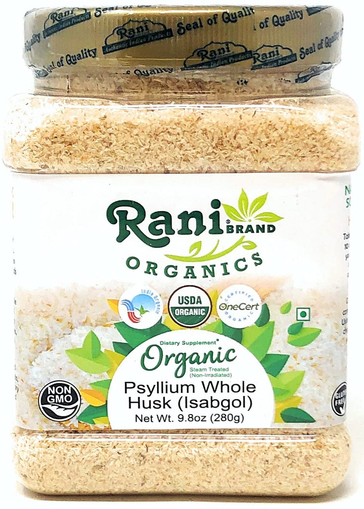 Rani Organics Psyllium Whole Husk Powder (Isabgol), Dieet Fiber Supplement, USDA Organic 9.8oz (280g) PET Jar ~ All Natural | Vegan | Gluteeni Sõbralik | Non-GMO | India päritolu