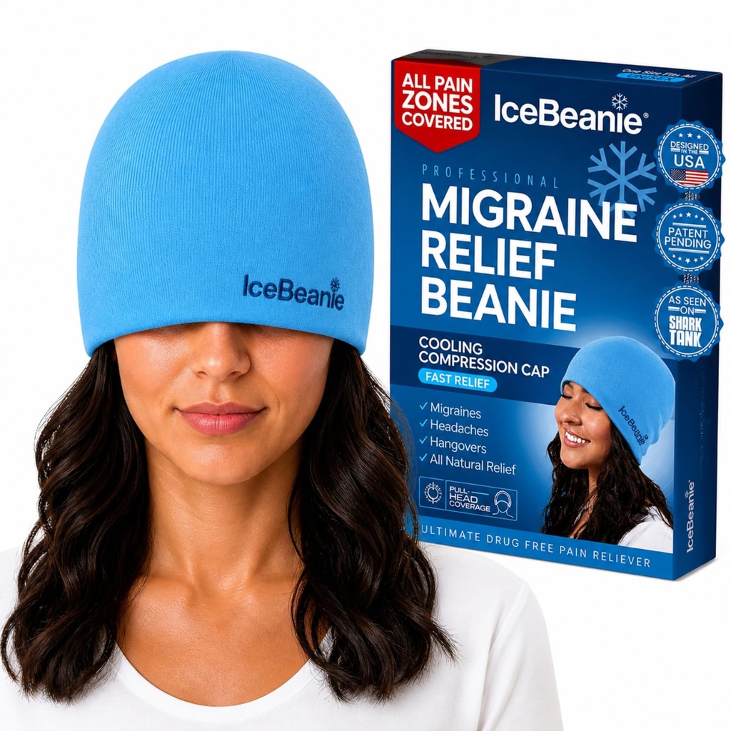 IceBeanie Migraine Relief Cap, nagu on näha Shark Tankil, Pehme & Stretchy Gel Pinge Peavalu Relief Cap, Extended Cooling Hangover Ice Hat, lõhnatu pea mähkimine Jääpakend, peavalu Migreen Mask