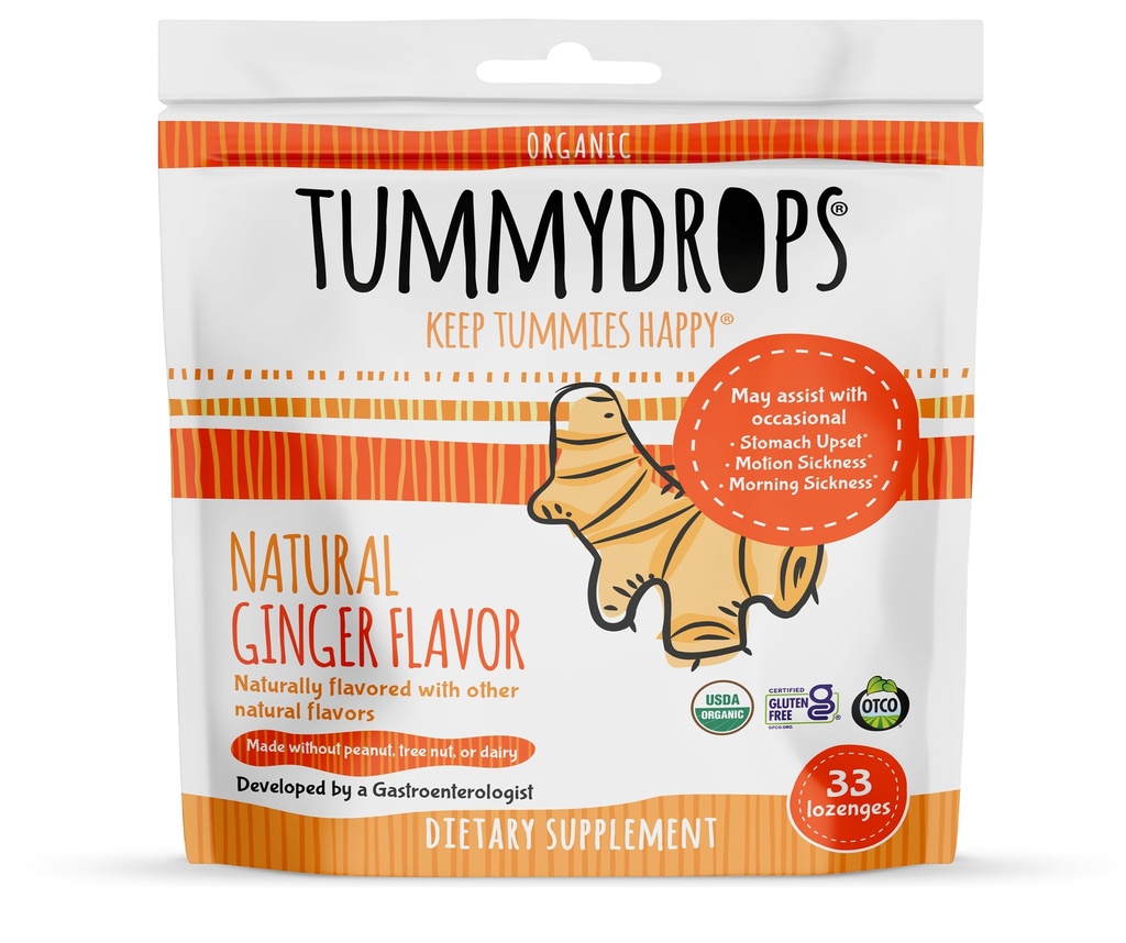 USDA orgaaniline looduslik ingver Tummydrops, Gluteenivaba & Vegan, 33 individuaalselt pakitud tilgad taassuletavas kotis
